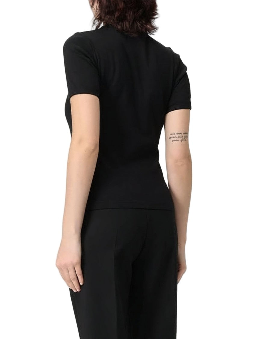 Courrèges Fitted Black T-Shirt With Curved Logo Detail
