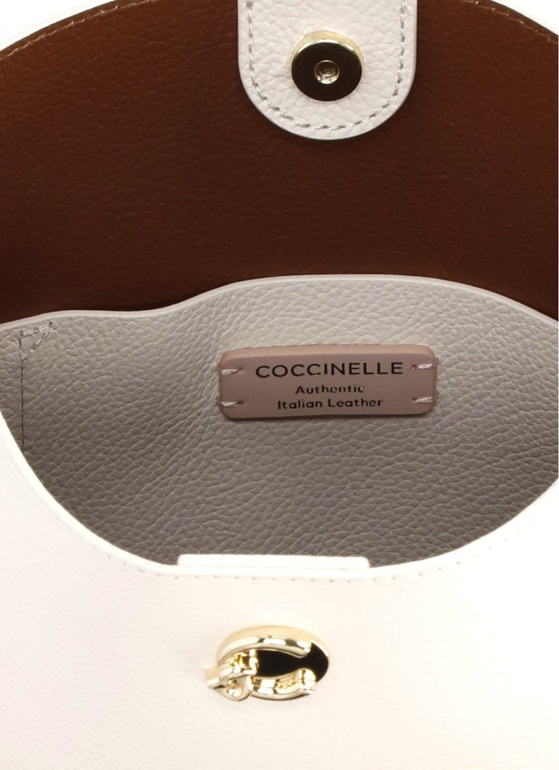 Coccinelle Ivory Leather Mini Bag With Gold Hardware And Removable Strap