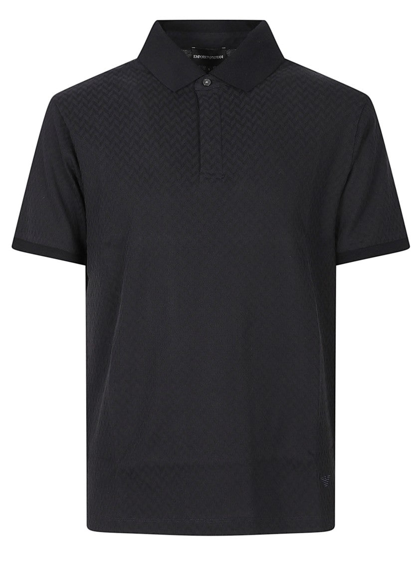 Emporio Armani Textured Black Polo Shirt With Classic Collar And Two-Button Placket