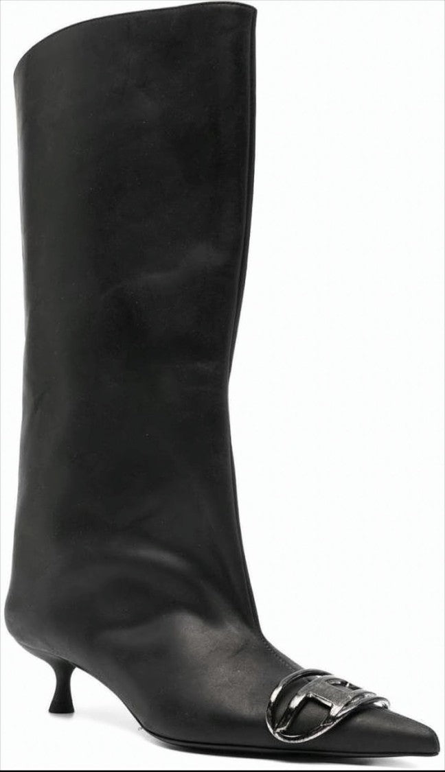 Diesel Mid-Calf Black Boot With Pointed Toe