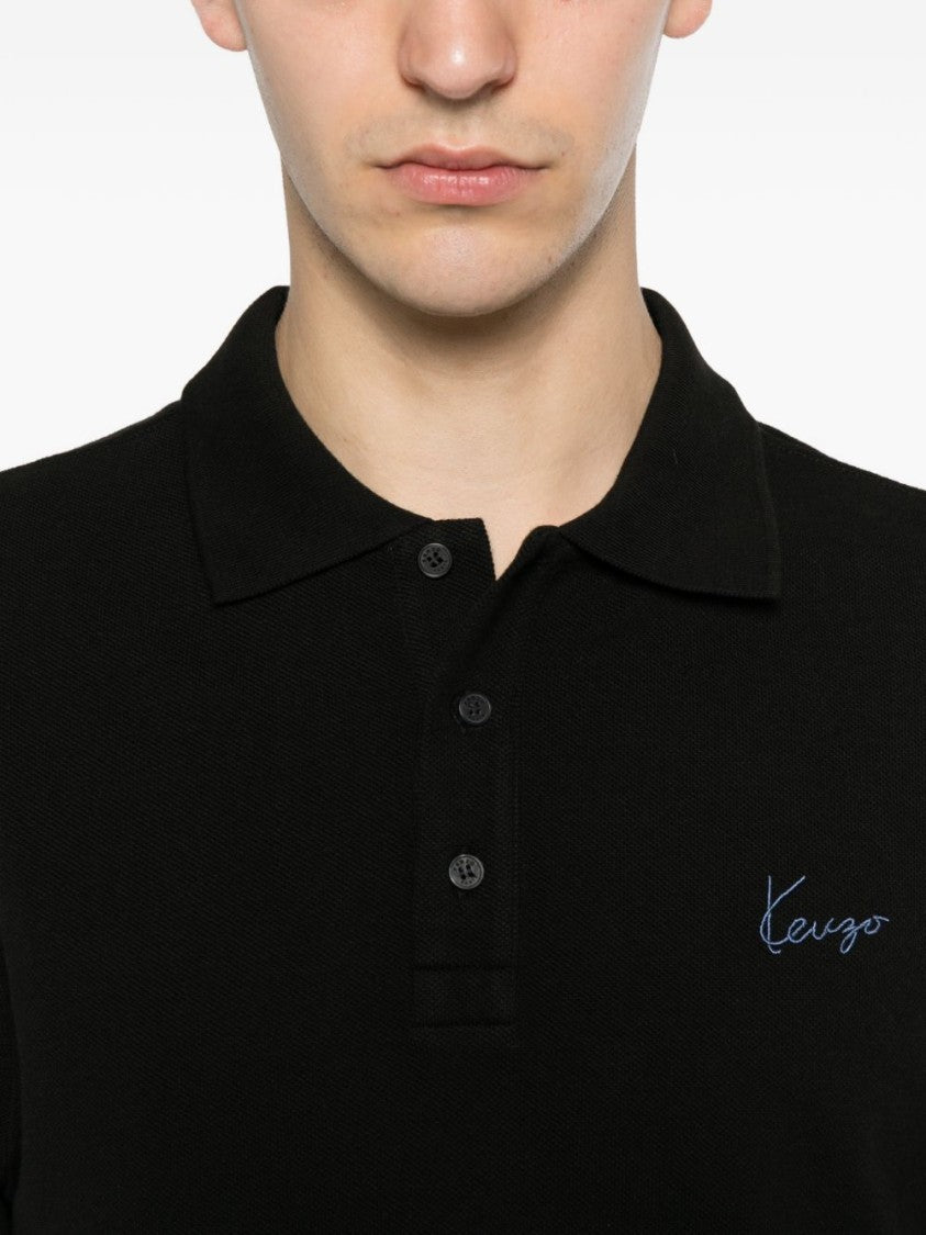 Kenzo Black Cotton Piqué Embroidered Polo