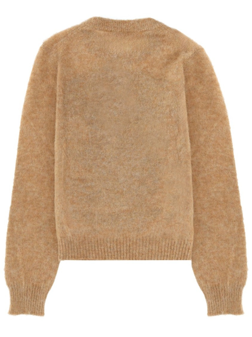Ganni Camel Fuzzy Texture Teddy Bear Wool-Blend Sweater