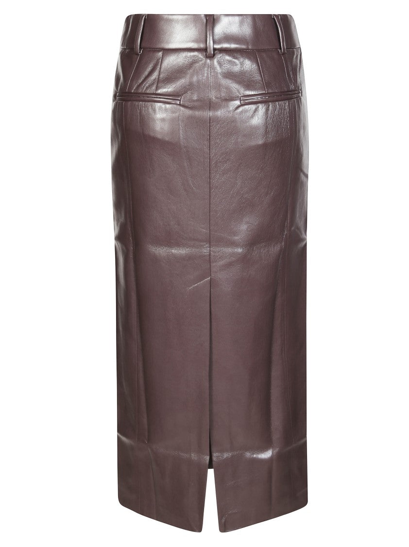 The Andamane Brown Leather-Like Midi Skirt