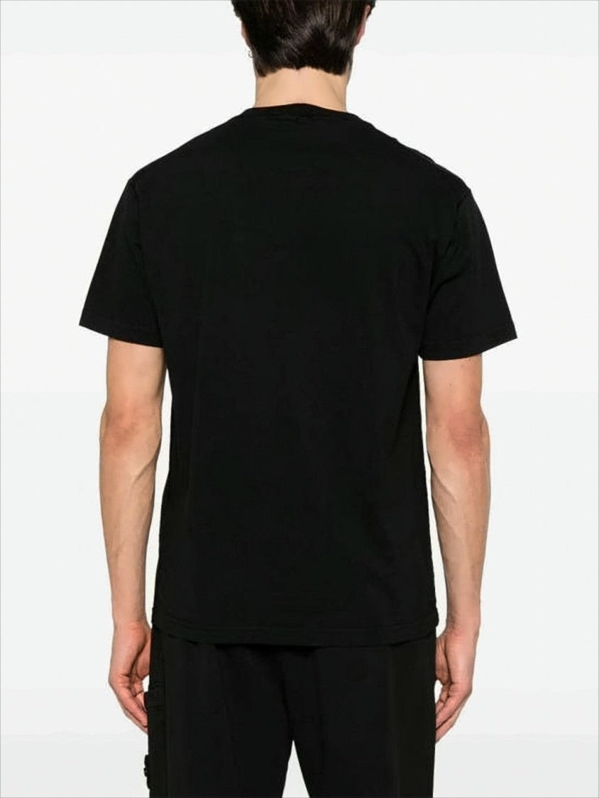 Stone Island Short-Sleeve Black T-Shirt With Logo Patch