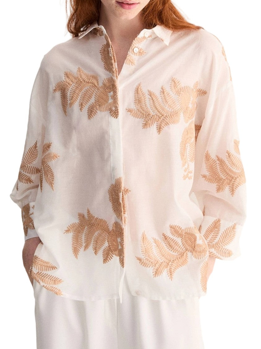 Biancalancia Sheer White Fern Embroidery Shirt