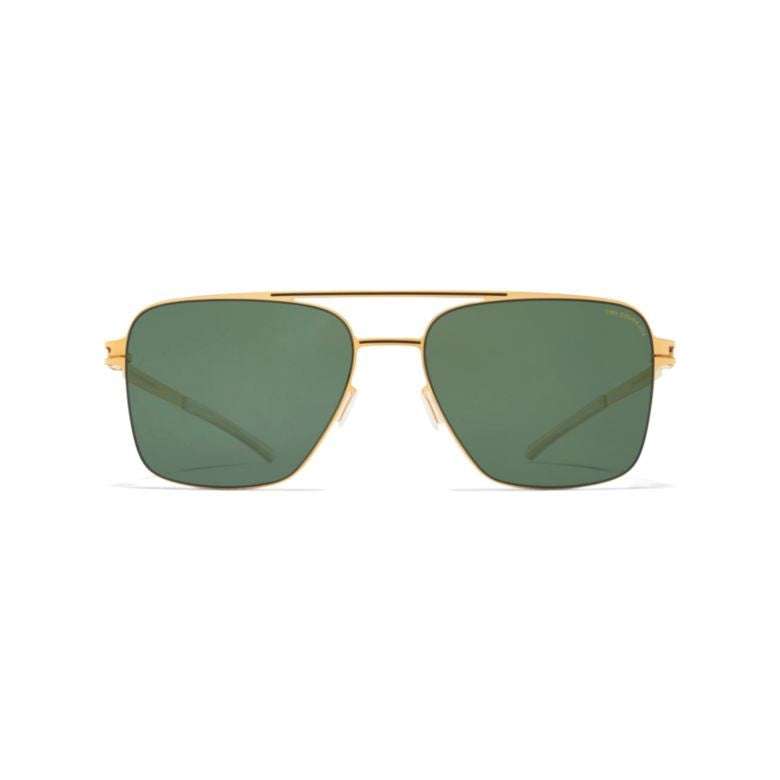 Mykita Rectangular Gold Metal Sunglasses With Deep Green Lenses