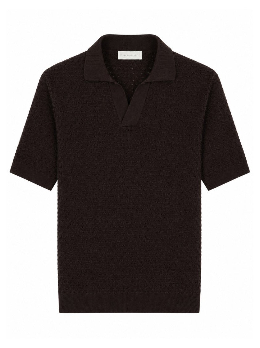 Luigi Gentile Textured Brown Polo Shirt With Classic Collar