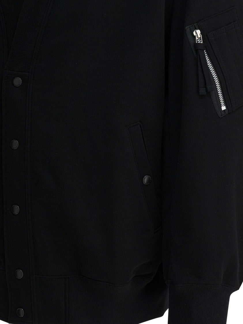 Comme Des Garçons Black Cotton Cardigan With Front Snap Closure And Technical Sleeve Pocket