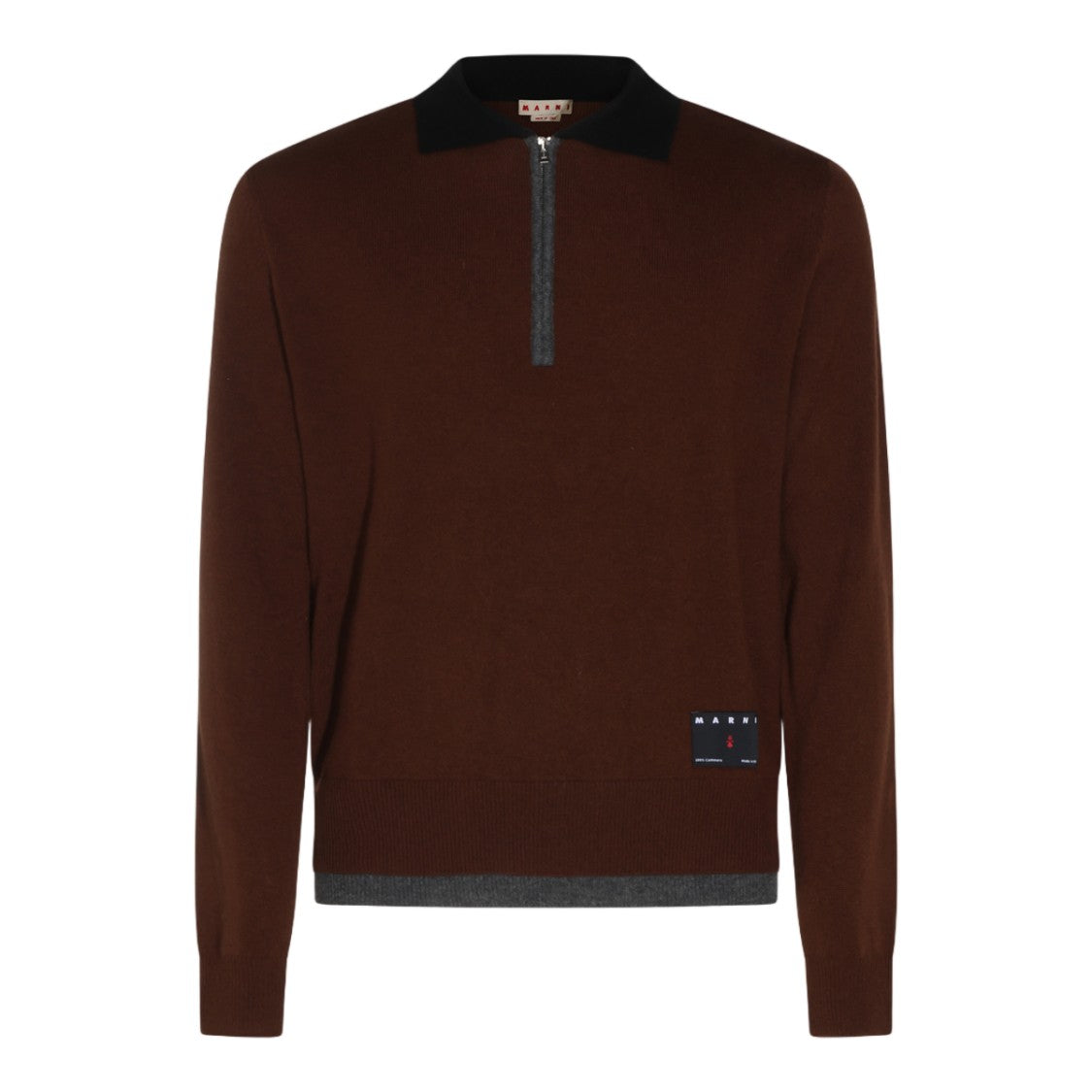 Marni Long-Sleeve T-Shirt With Contrasting Collar And Zipper Placket