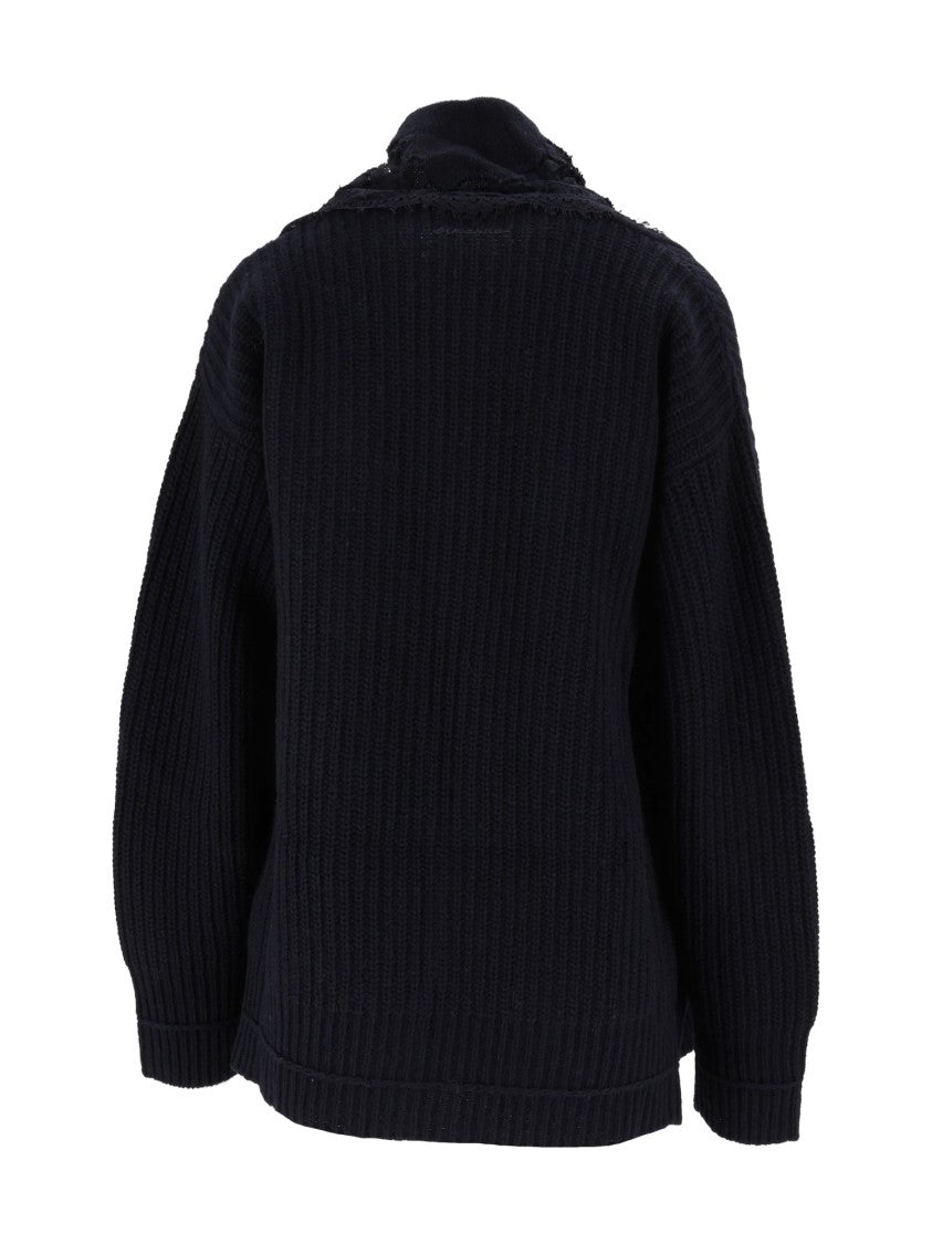 Ermanno Scervino Ribbed Delicate Lace Trim Knit Cardigan