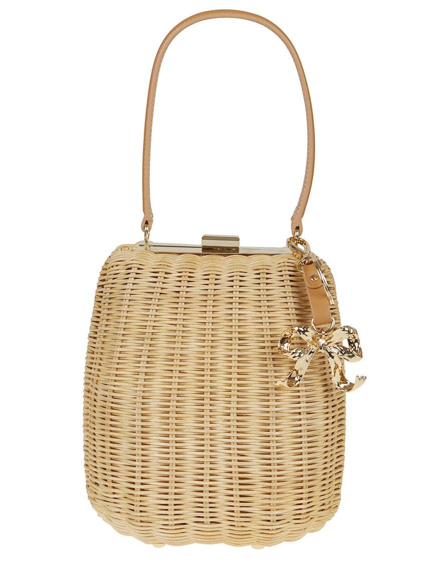 Self-Portrait Woven Design Clutch With Decorative Charm