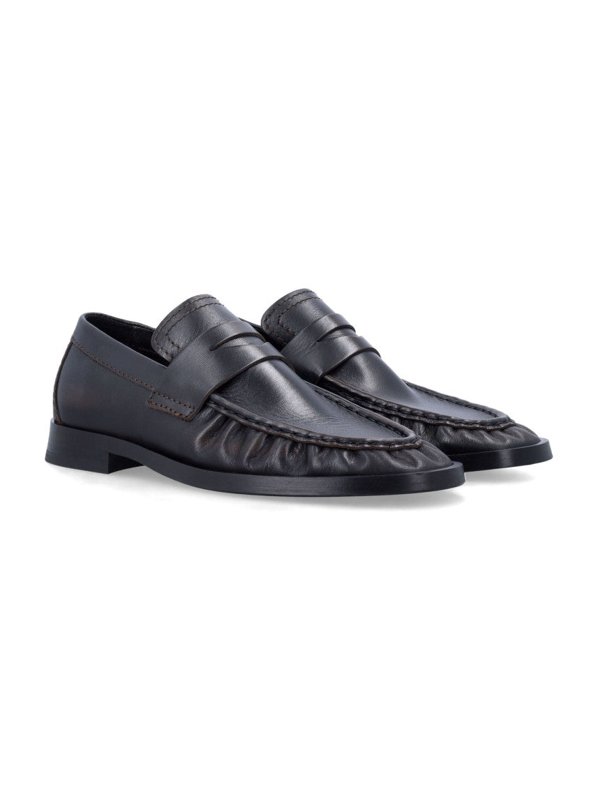 Miista Zita Gathered-Toe Brush-Off-Leather Penny Loafers