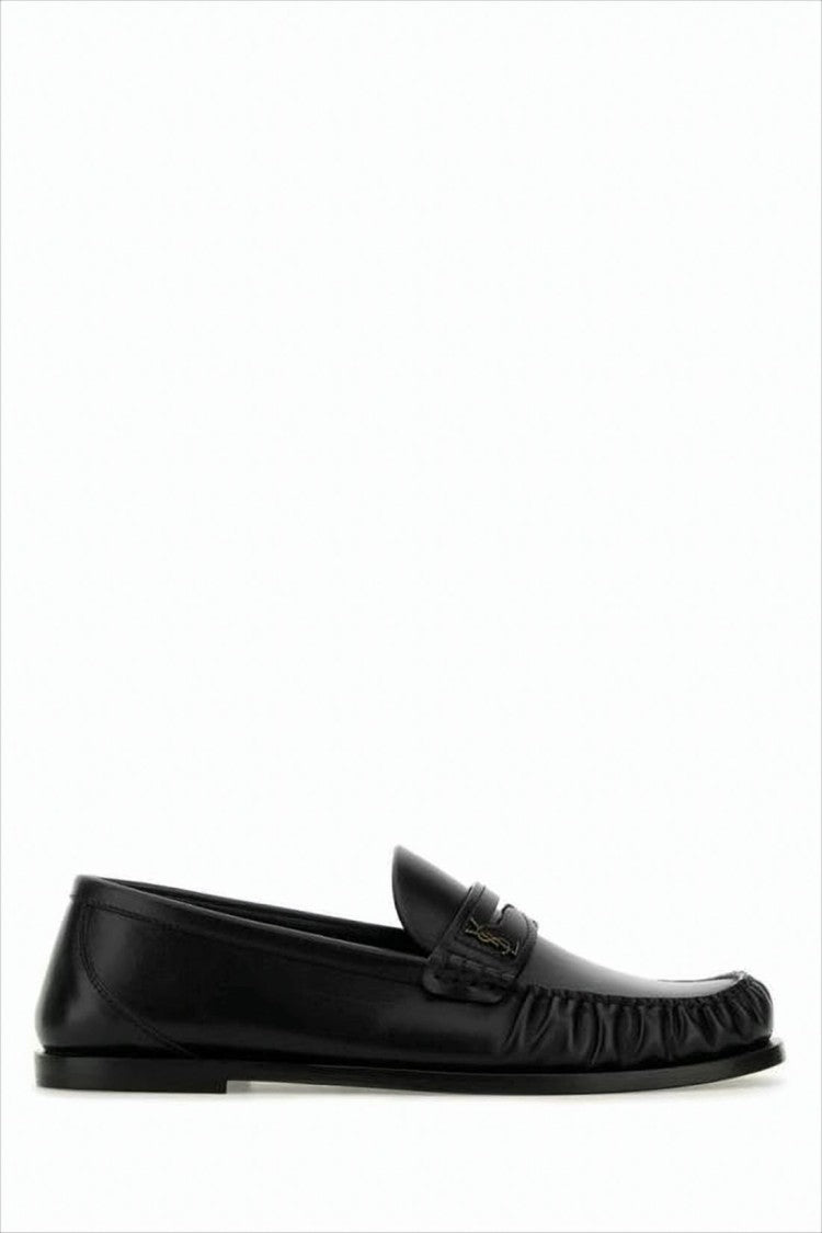 Saint Laurent Black Leather Loafers With Refined Brass Detail