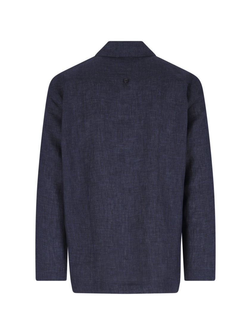 Paul Smith Navy Blue Classic Collar Linen Shirt