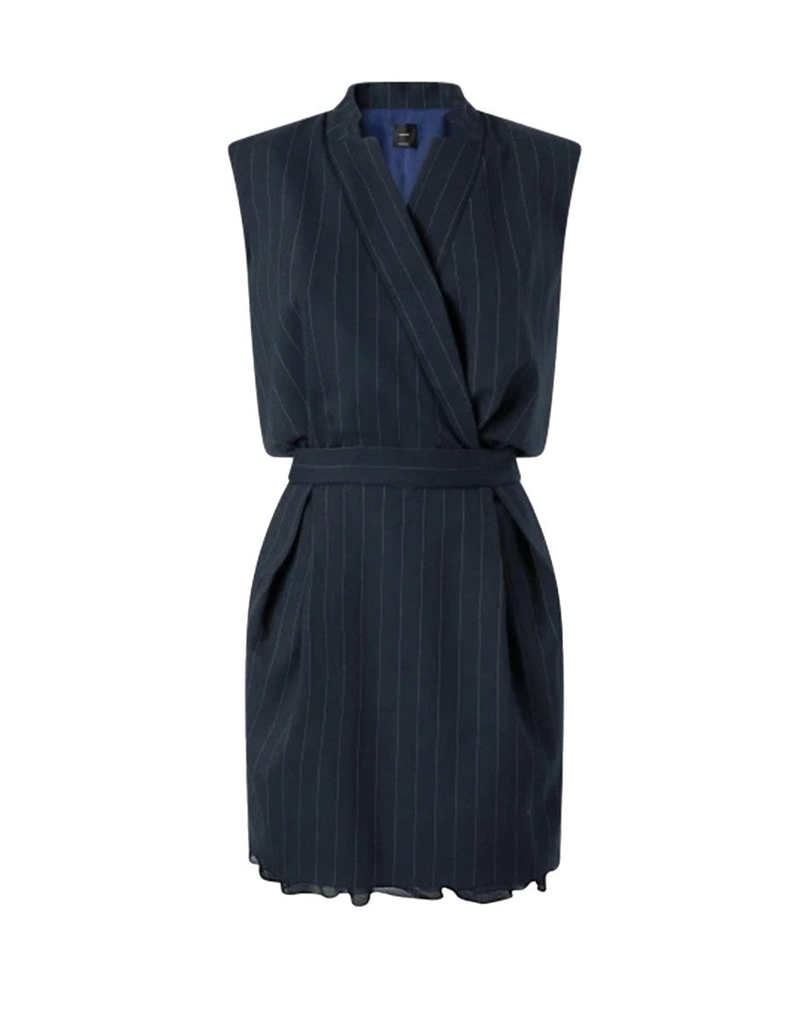 Pinko Short Sleeveless Dress In Blue Poly Wool