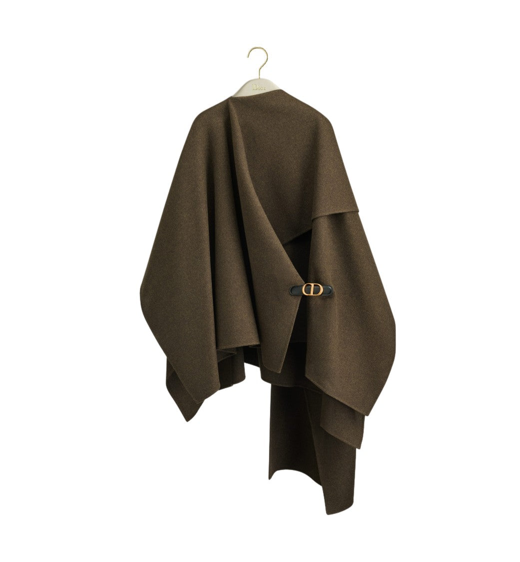 Christian Dior Cape-Style Coat With Asymmetrical Drape And Gold-Tone Buckle