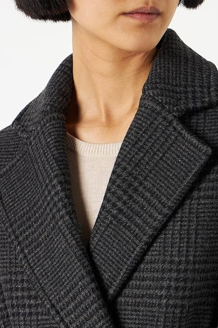 Pinko Grey Double-Breasted Houndstooth Check Wool-Blend Coat