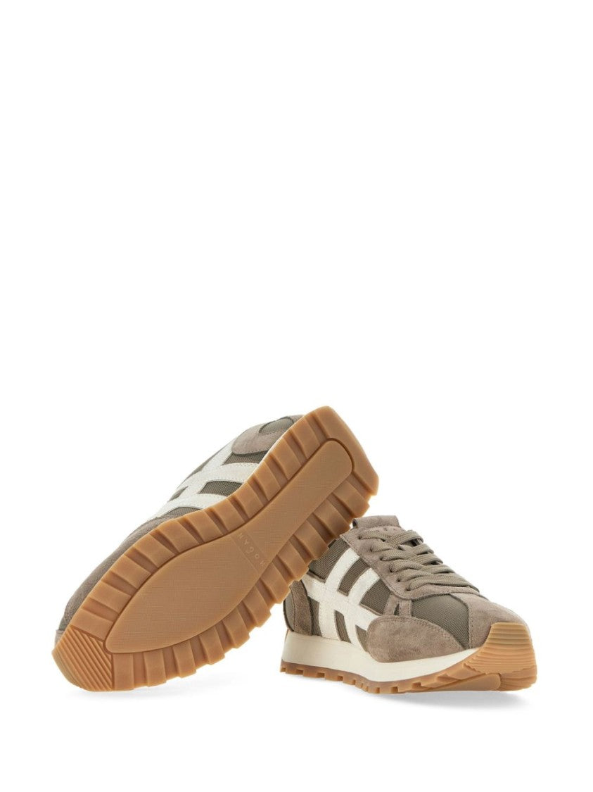 Hogan Sporty Beige Sneakers With Textured Suede And Mesh