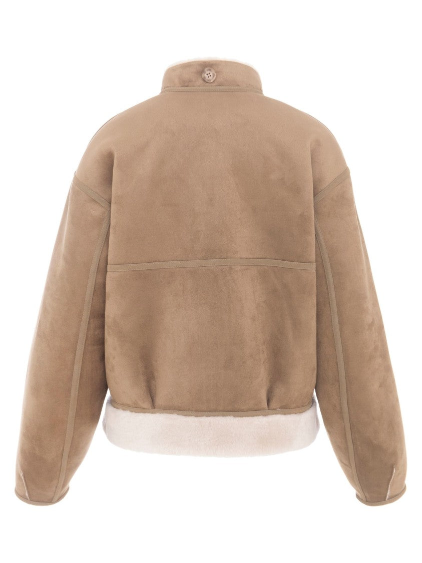 Urbancode Reversible Bomber Jacket With Attached Fringed Scarf