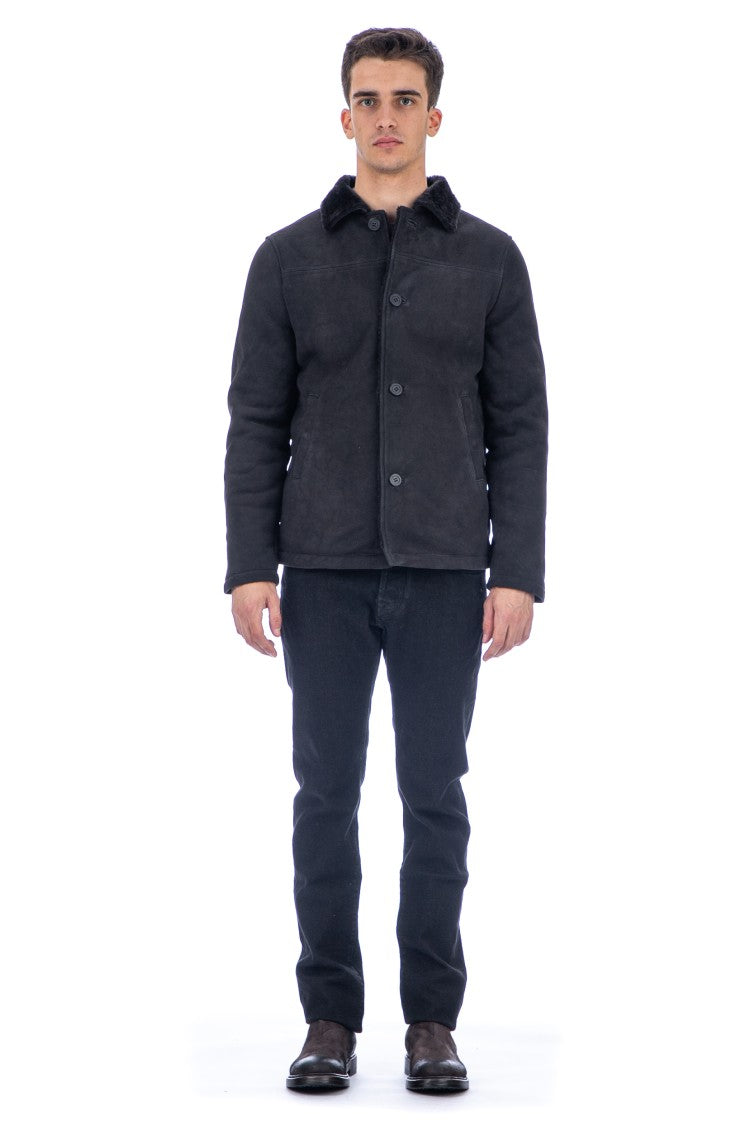 Giorgio Brato Short Black Lamb Leather Coat With Visible Button Closure