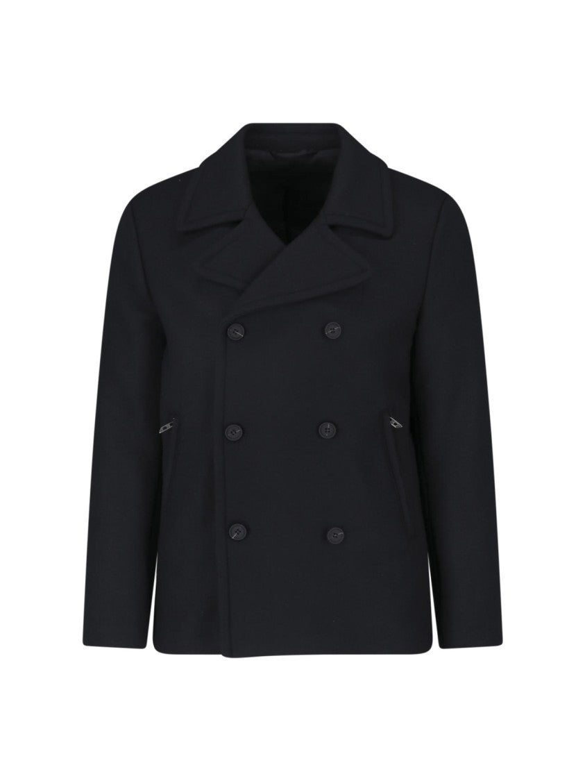 Diesel Grey Technical Wool Double-Breasted Peacoat