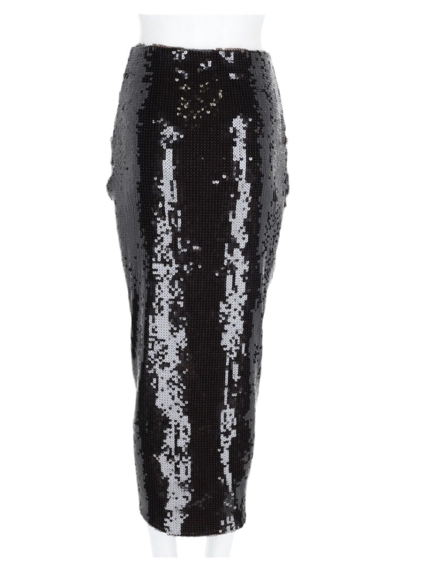 Rotate Brown Sequined Ruched High-Waisted Midi Skirt