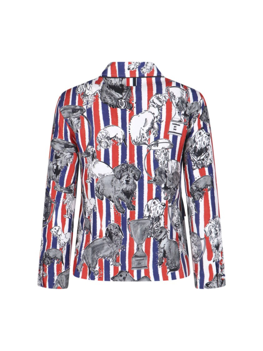 Thom Browne Multicolor Striped Dog Print Silk Blazer