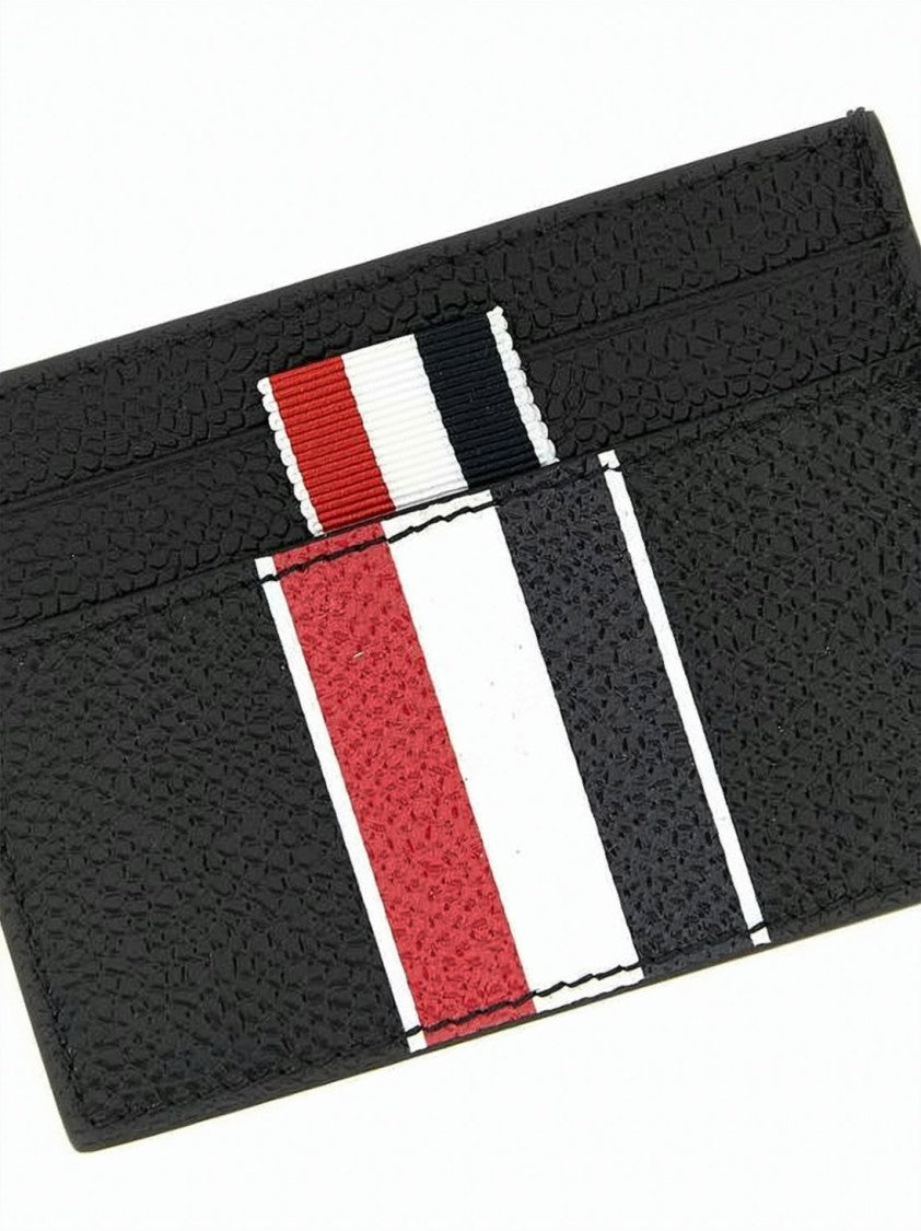 Thom Browne Pebble Grain Leather Card Holder With Rwb Stripe Detail