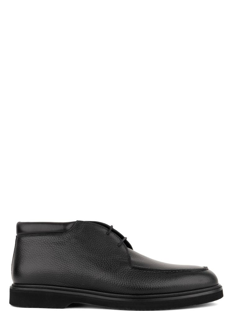 John Harrison Black Pebbled Leather Lace-Up Boots