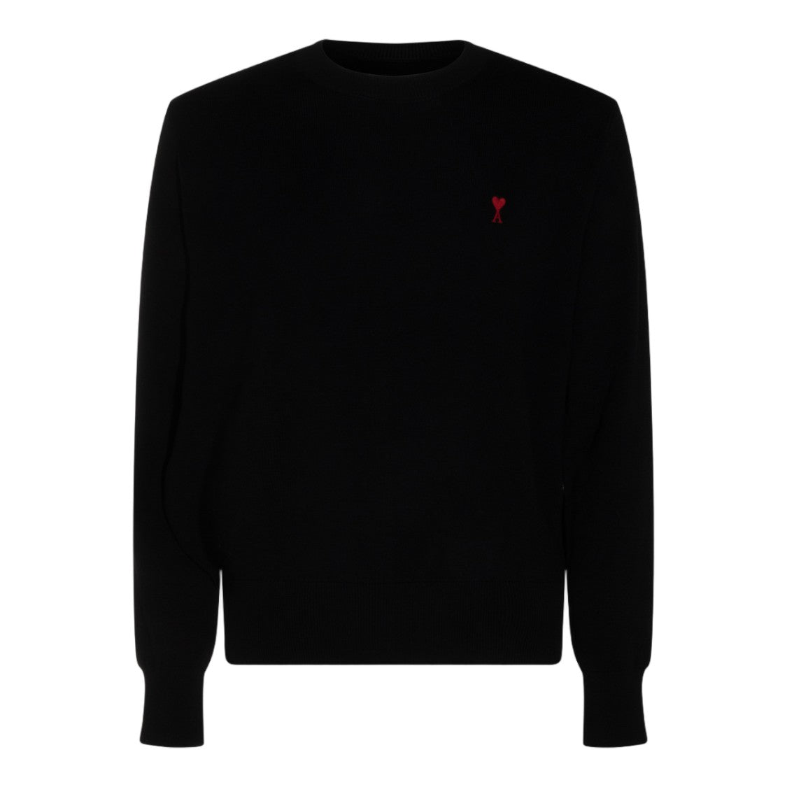 Ami Paris Crew Neck Knit Sweater With Subtle Embroidered Detail