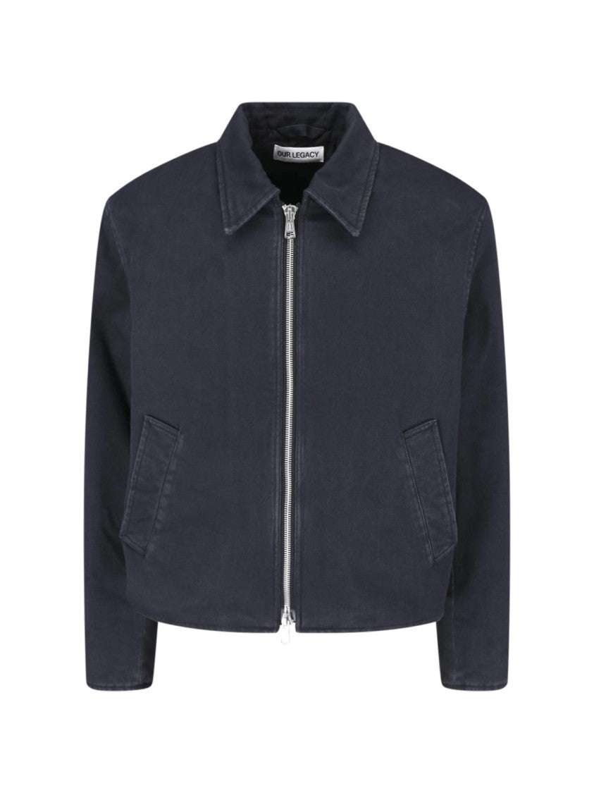 Our Legacy Refined Zip-Up Jacket With Classic Collar In Deep Blue Cotton