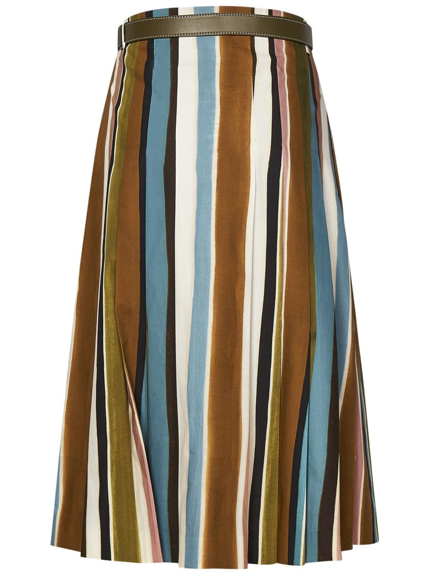 Max Mara Multicolor Pleated Midi Skirt With Belted Waist