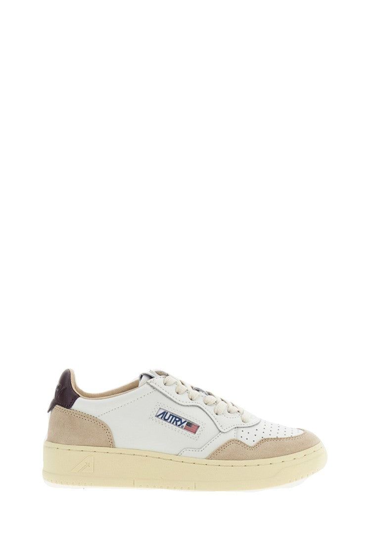 Autry Medalist Low Suede-Trim Leather Sneakers