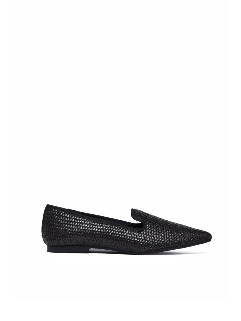 Marella Black Pointed Toe Raffia Flats
