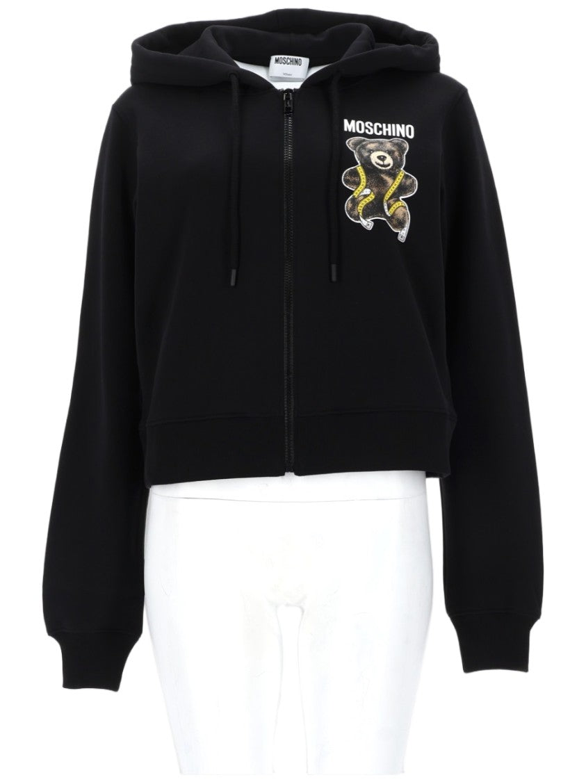 Moschino Teddy Cropped Hoodie Teddy Bear Graphic Cotton Sweatshirt