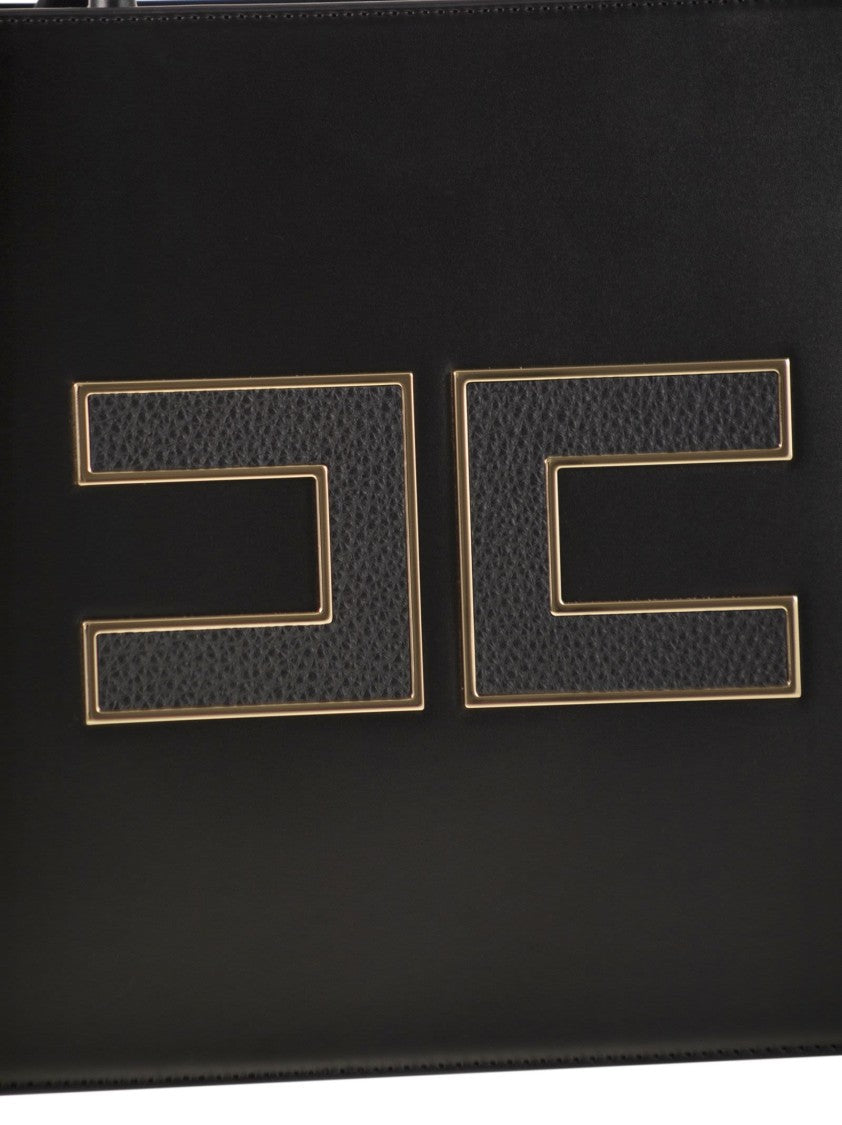 Elisabetta Franchi Black Tote Bag With Embellished Logo
