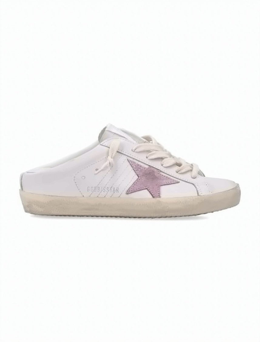 Golden Goose White Leather Slip-On Sneakers With Dusty Pink Star Detail