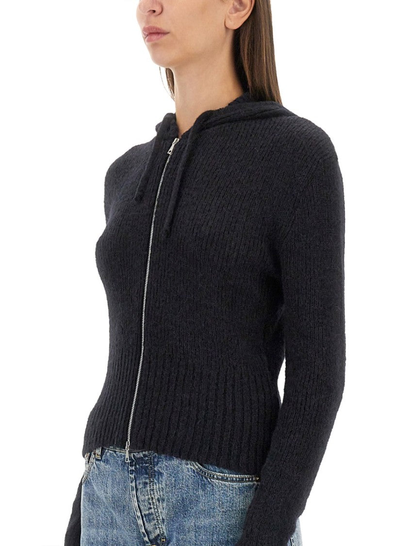 Our Legacy Hooded Zip-Up Knit Sweater With Ribbed Details