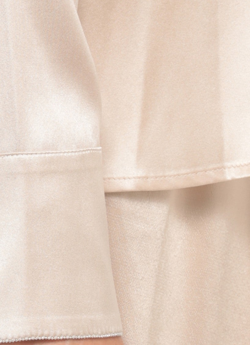 Peserico Beige Beaded-Cuff Silk Blouse