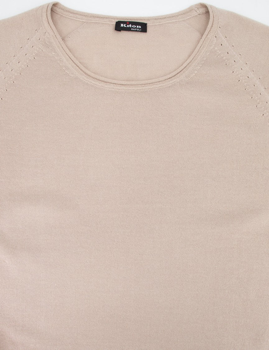 Kiton Sand Color Cashmere Silk Blend T-Shirt