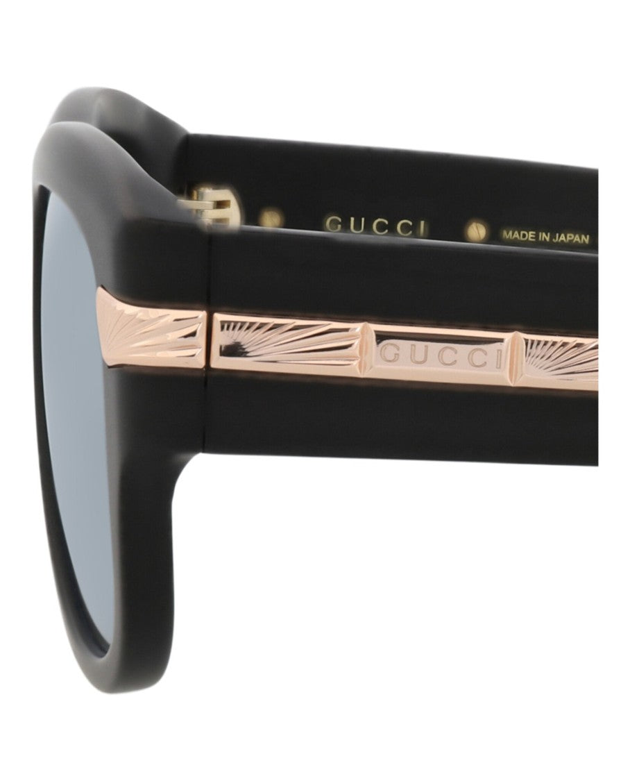 Gucci Square-Frame Sunglasses With Blue Tinted Lenses And Rose Gold Accents