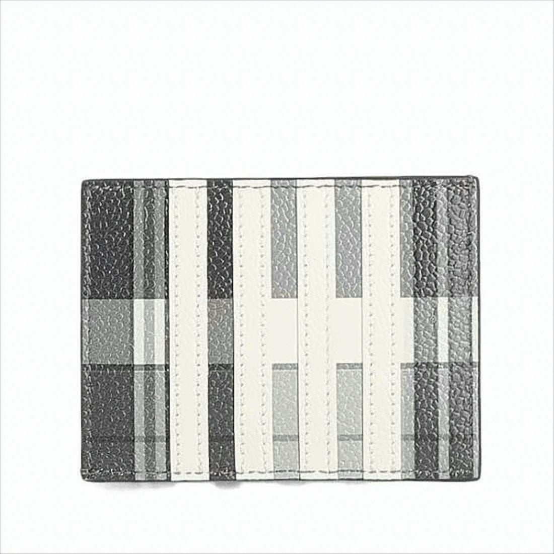 Thom Browne Textured Calf Leather Card Wallet With Plaid Pattern