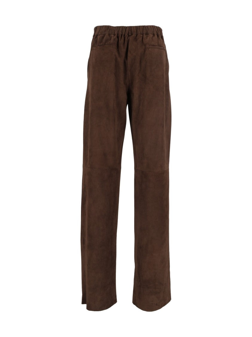 Antonelli Firenze Brown Straight-Leg Leather Pants