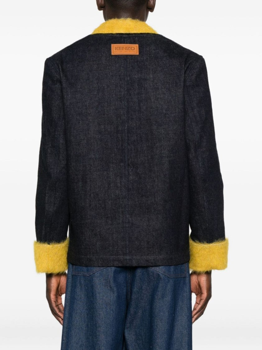 Kenzo Dark Blue Notched Lapel Button Sweater