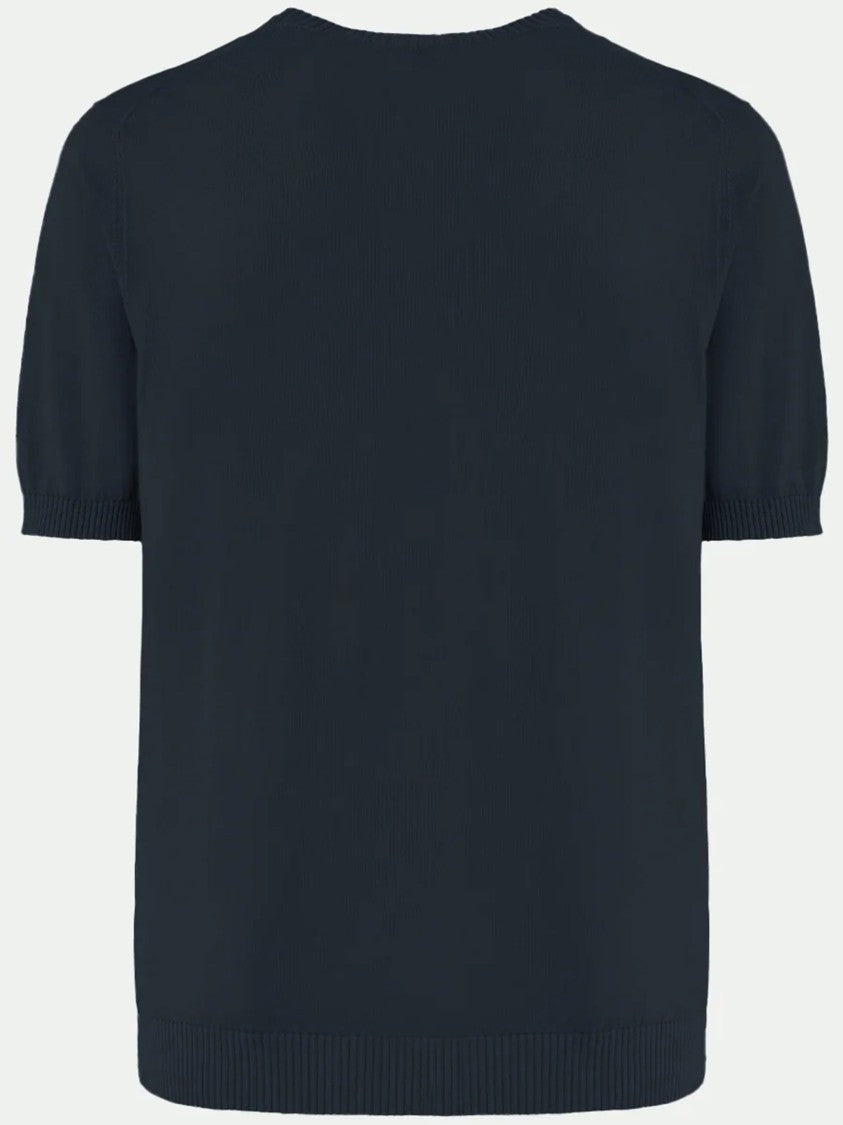 Malo Black Short-Sleeved Cotton Knit Top