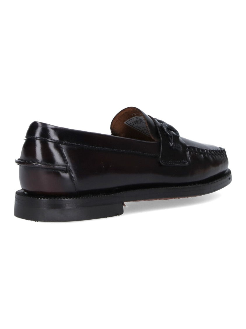 Sebago Polished Leather Moccasin Flats With Decorative Strap