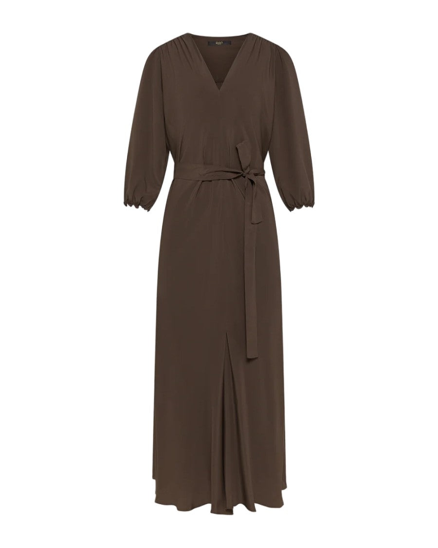 Seventy Deep V-Neck Belted Crêpe Silk-Blend Maxi Dress