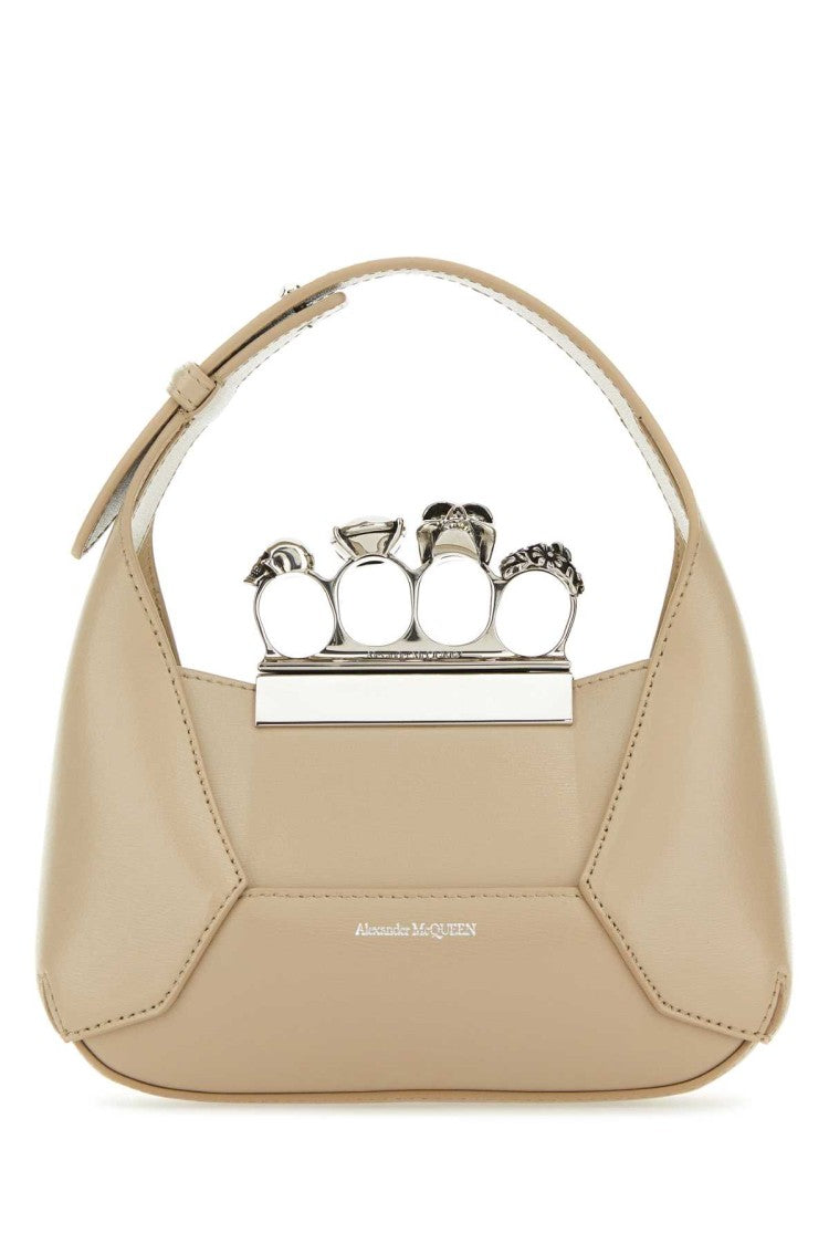 Alexander Mcqueen Sand Leather Mini Jewelled Hobo Handbag