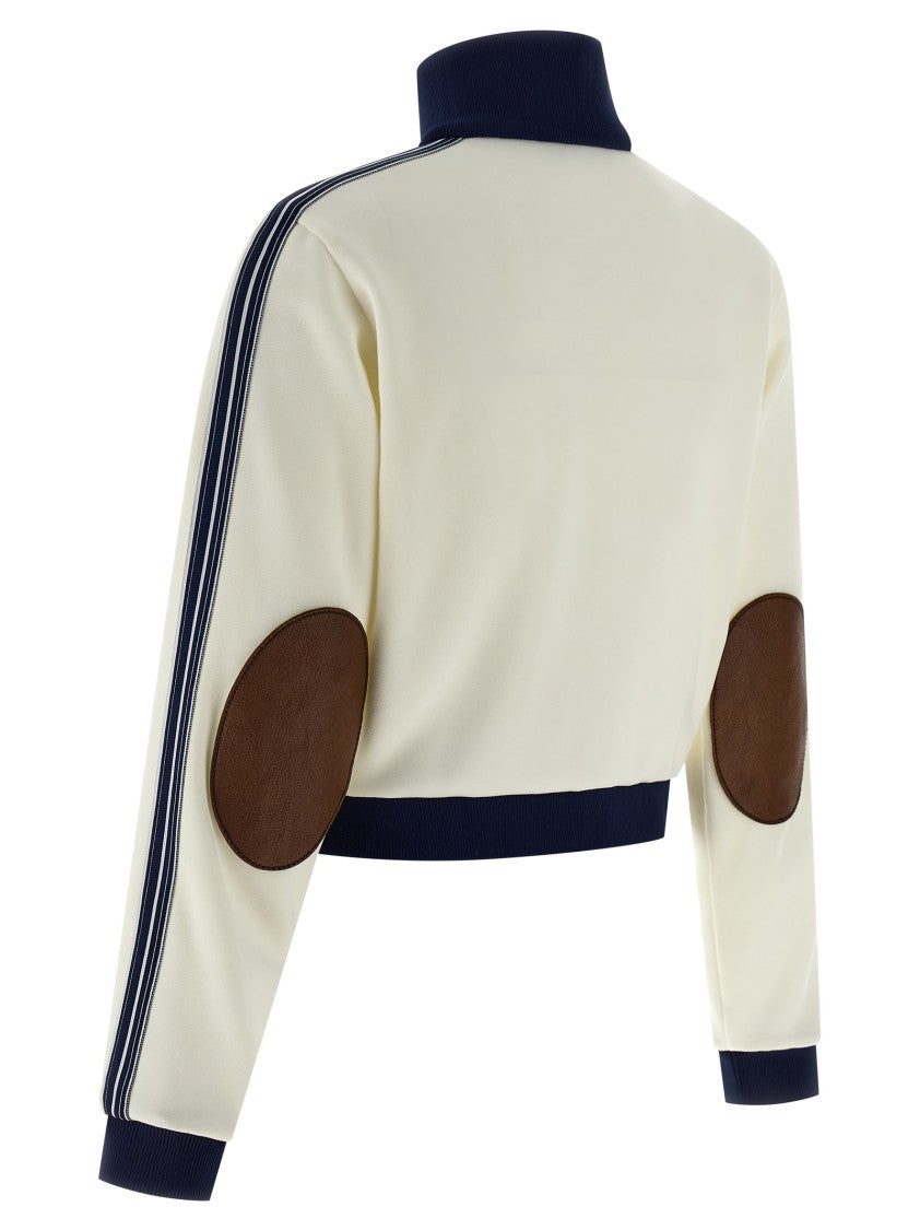 Prada Cropped Fleece Blouson With Ribbed Knit Details And Leather Accents