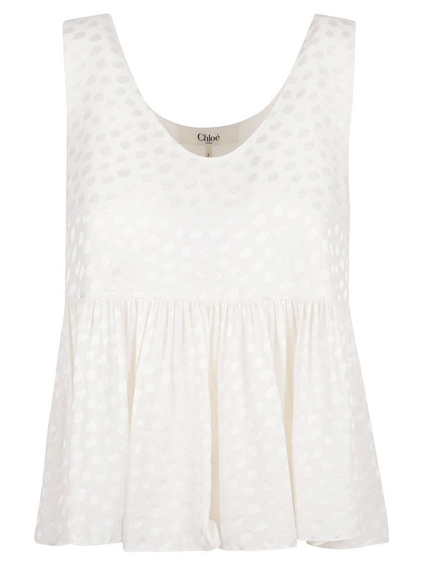 Chloé Flared Silk Top With Ruffled Hem